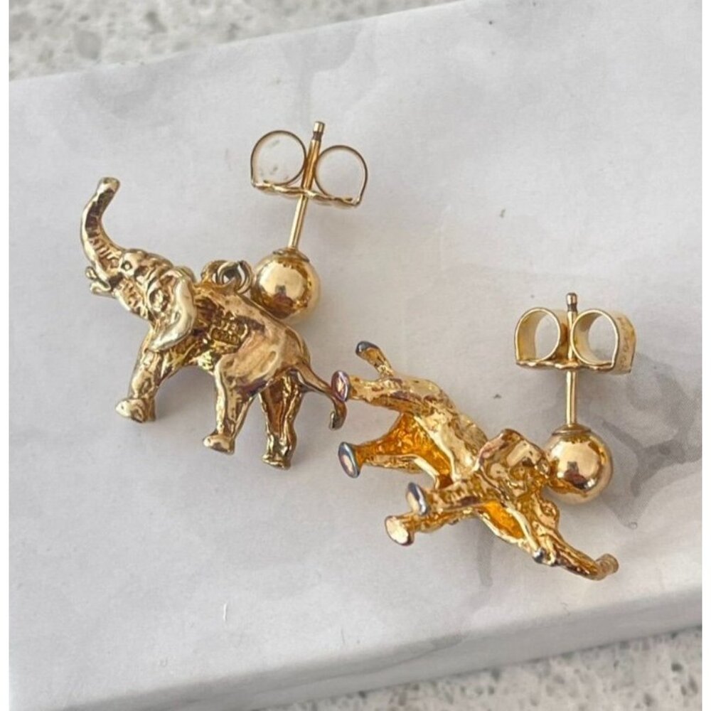 Sterling Elephant Drop Earrings with 14K Gold Filled Studs - Picture 2 of 5